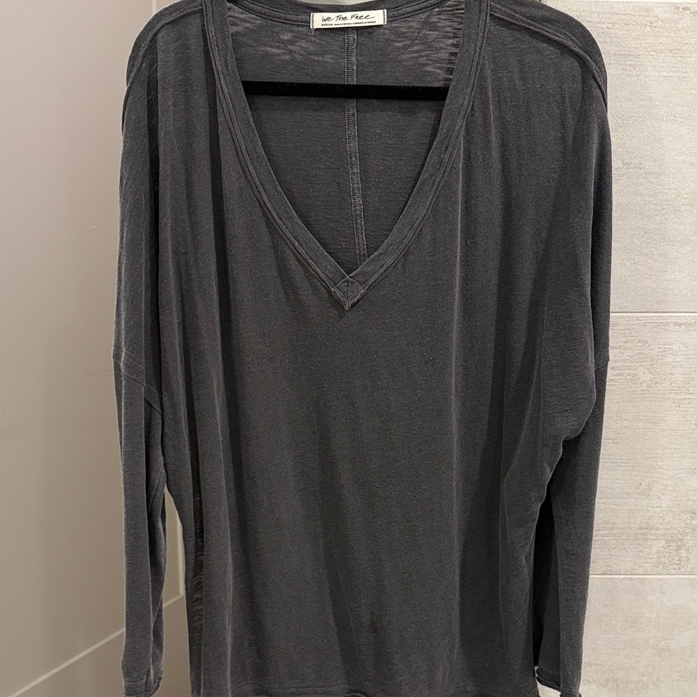 We The Free Charcoal V-Neck Long Sleeve